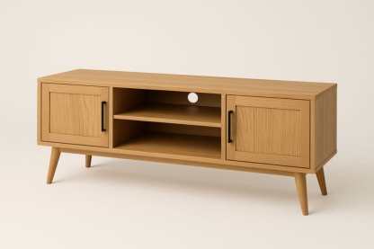 Mobile TV in MDF Rovere Naturale con Gambe Inclinati 120x40x45 cm-Baronilta