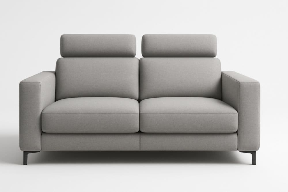 Divano due posti con poggiatesta regolabile tessuto poliestere grigio 180 cm-Baronilta