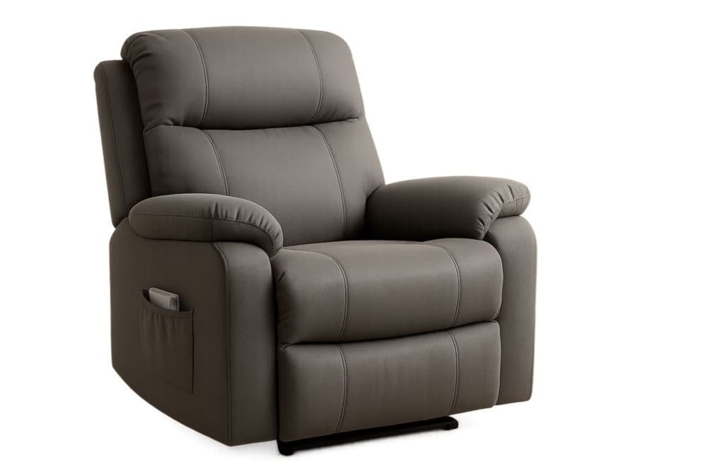 Poltrona reclinabile in pelle sintetica grigia con tasca laterale 90x105x95 cm-Baronilta