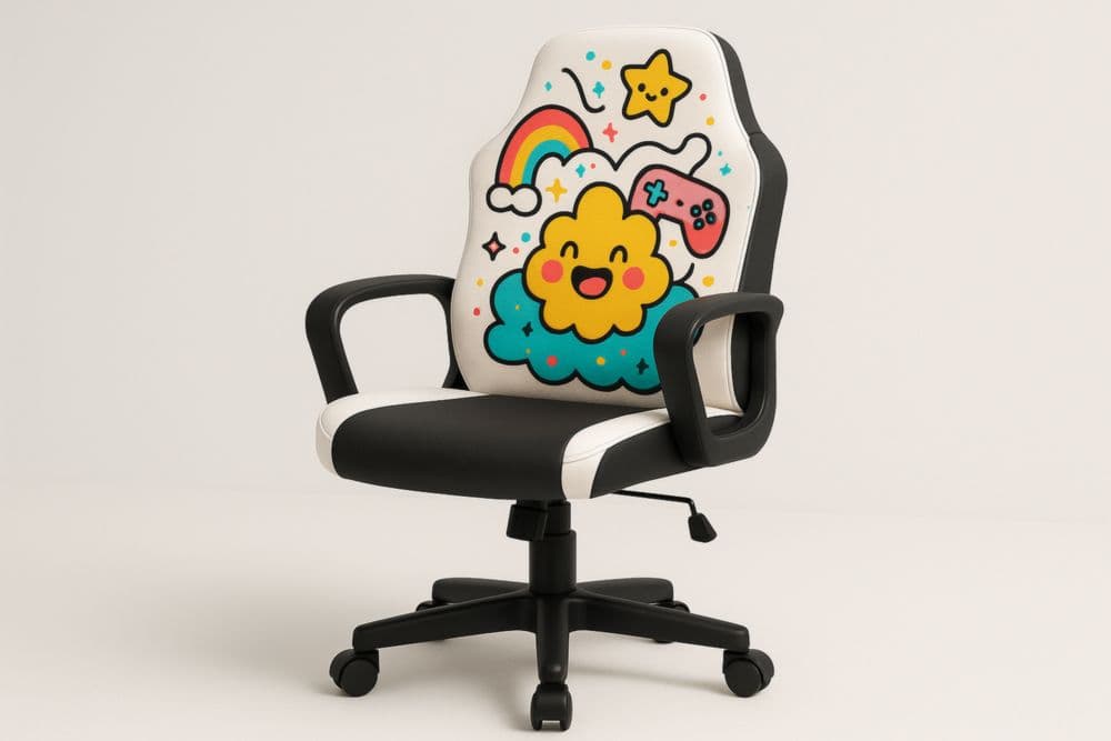 Sedia da ufficio ergonomica in schiuma PU nero/bianco con grafica colorata regolabile-Baronilta