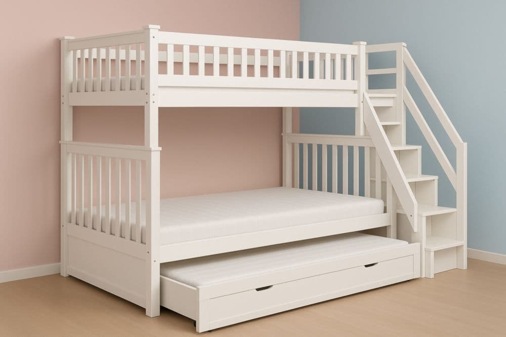 Letto a castello per bambini con scaletta bianco legno MDF 200x100x180 cm-Baronilta