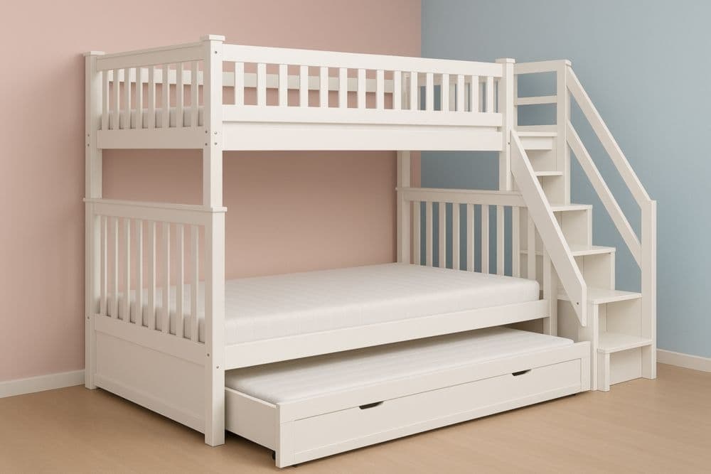 Letto a castello per bambini con scaletta bianco legno MDF 200x100x180 cm-Baronilta