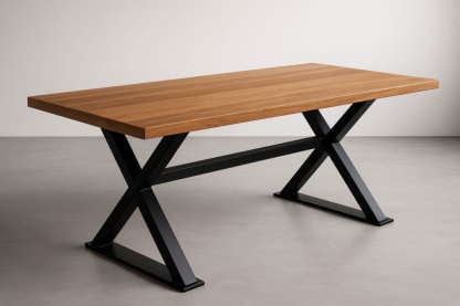 Tavolo da Pranzo in Legno Massello Marrone 180x90 cm Gambe in Metallo Nero-Baronilta