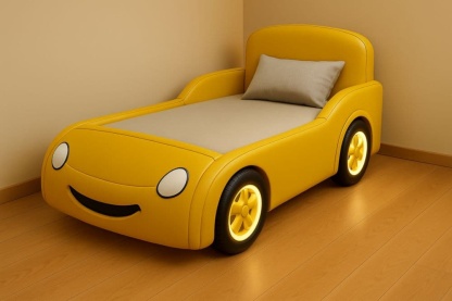 Letto per Bambini a Forma di Auto Giallo in Ecopelle 145x75x45 cm-Baronilta