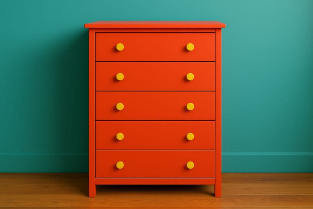 Cassettiera in Legno Arancione con Maniglie Gialle 5 Cassetti 80x40x100 cm-Baronilta