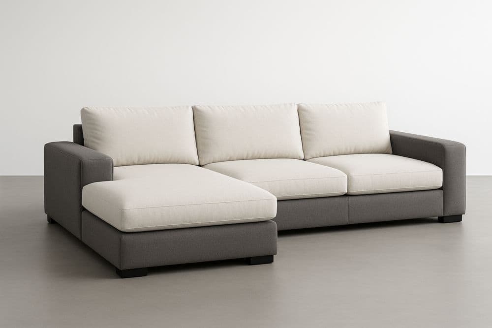 Divano ad Angolo in Tessuto Poliestere Beige/Grigio con Schienale e Cuscini Rimovibili 250x150x85 cm-Baronilta