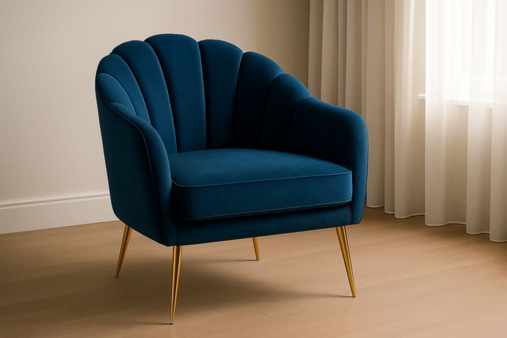 Poltrona in Velluto Blu con Gambe in Metallo Dorato Dimensioni 80x75x85 cm-Baronilta