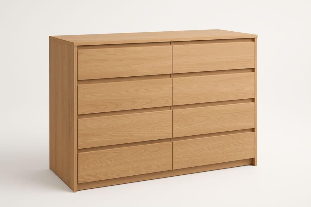 Cassettiera in MDF Rovere Naturale 8 Cassetti 120cm x 40cm x 80cm-Baronilta