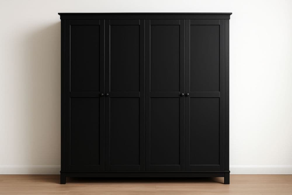 Armadio a Quattro Ante Nero in Legno Composito Altezza 200cm Larghezza 150cm Profondità 60cm-Baronilta