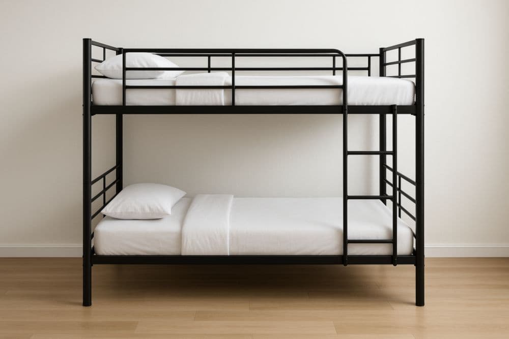 Letto a castello metallo nero 200x90x160 cm doppio livello scala laterale-Baronilta