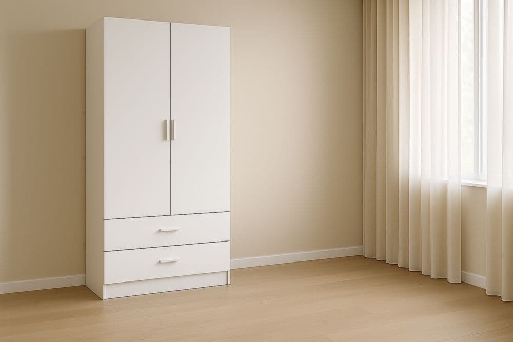 Armadio guardaroba bianco a doppia anta 90x50x180 cm con cassetti-Baronilta