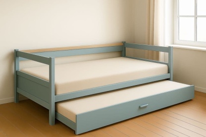 Letto singolo con secondo letto estraibile in legno di pino azzurro 200x90 cm-Baronilta