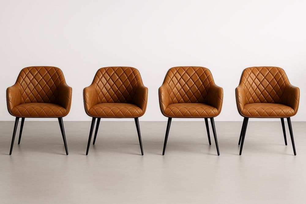 Set di 4 sedie in pelle sintetica marrone con gambe in metallo-Baronilta