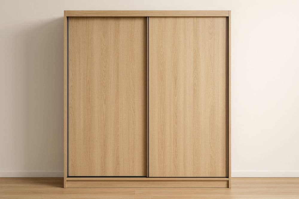 Armadio a due ante scorrevoli in pannelli di legno MDF color rovere 200x180x60 cm-Baronilta