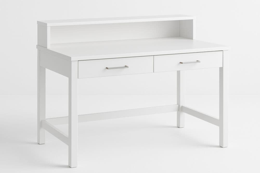 Scrivania da ufficio 120 cm in legno bianco con cassetti, ripiano-Baronilta