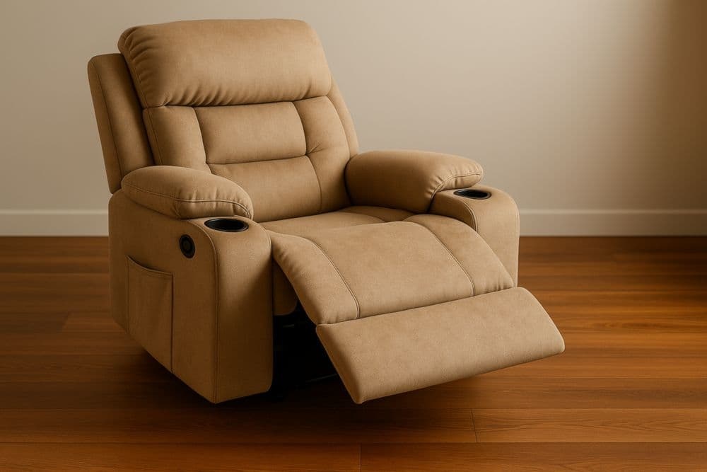 Poltrona Reclinabile in Tessuto Microfibra Beige con Porta Bicchieri-Baronilta