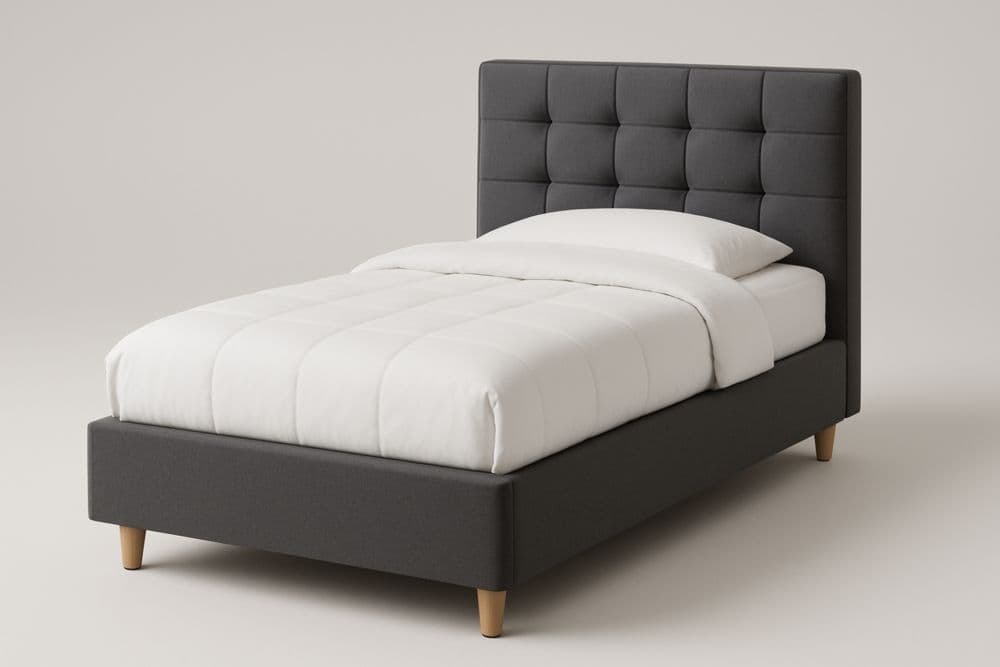 Letto Singolo Imbottito Grigio Scuro Tessuto 90x200 cm-Baronilta