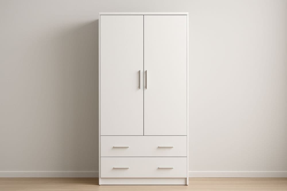 Armadio a Due Ante con Cassetti MDF Bianco 80x50x180 cm-Baronilta