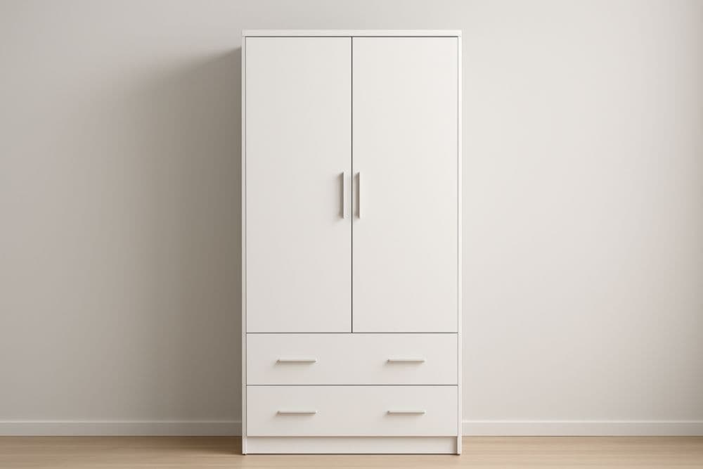 Armadio a Due Ante con Cassetti MDF Bianco 80x50x180 cm-Baronilta