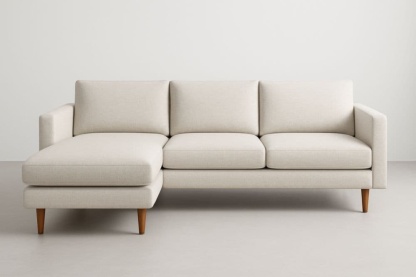 Divano angolare tessuto beige con chaise longue e struttura in legno 280x160x85 cm-Baronilta