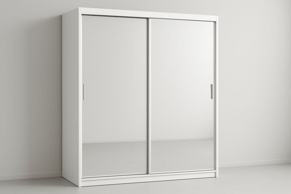 Armadio scorrevole specchio MDF bianco 200x180x64 cm-Baronilta