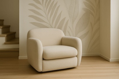 Poltrona imbottita in tessuto crema dimensioni 90x80x75 cm-Baronilta