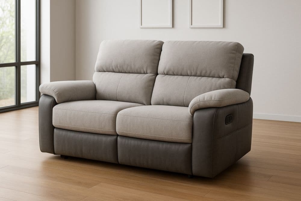 Divano 2 posti reclinabile in tessuto e similpelle Grigio/Taupe-Baronilta