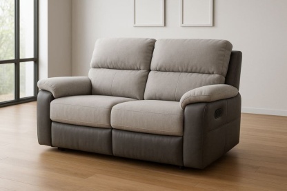 Divano 2 posti reclinabile in tessuto e similpelle Grigio/Taupe-Baronilta