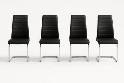 Set di 4 sedie da pranzo in pelle sintetica nera e base in acciaio cromato-Baronilta