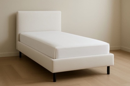 Letto Singolo Imbottito Beige Tessuto 200x90x100 cm-Baronilta