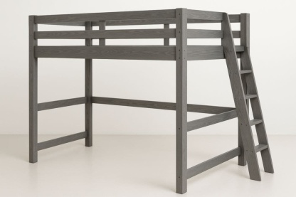 Letto rialzato salvaspazio in legno grigio con scala 200x100x180 cm-Baronilta