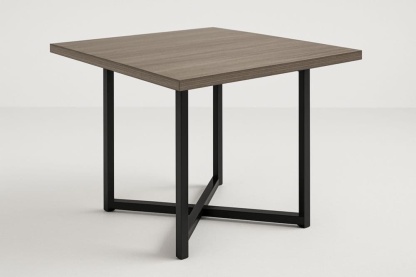 Tavolo quadrato in legno composito marrone con gambe in metallo nero 80x80x75 cm-Baronilta