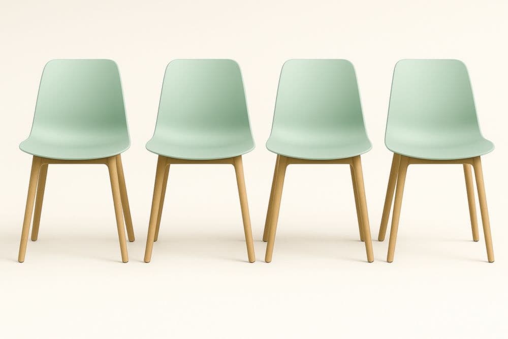 Set di 4 sedie moderne in polipropilene verde menta con gambe in legno di faggio H85cm L48cm P52cm-Baronilta