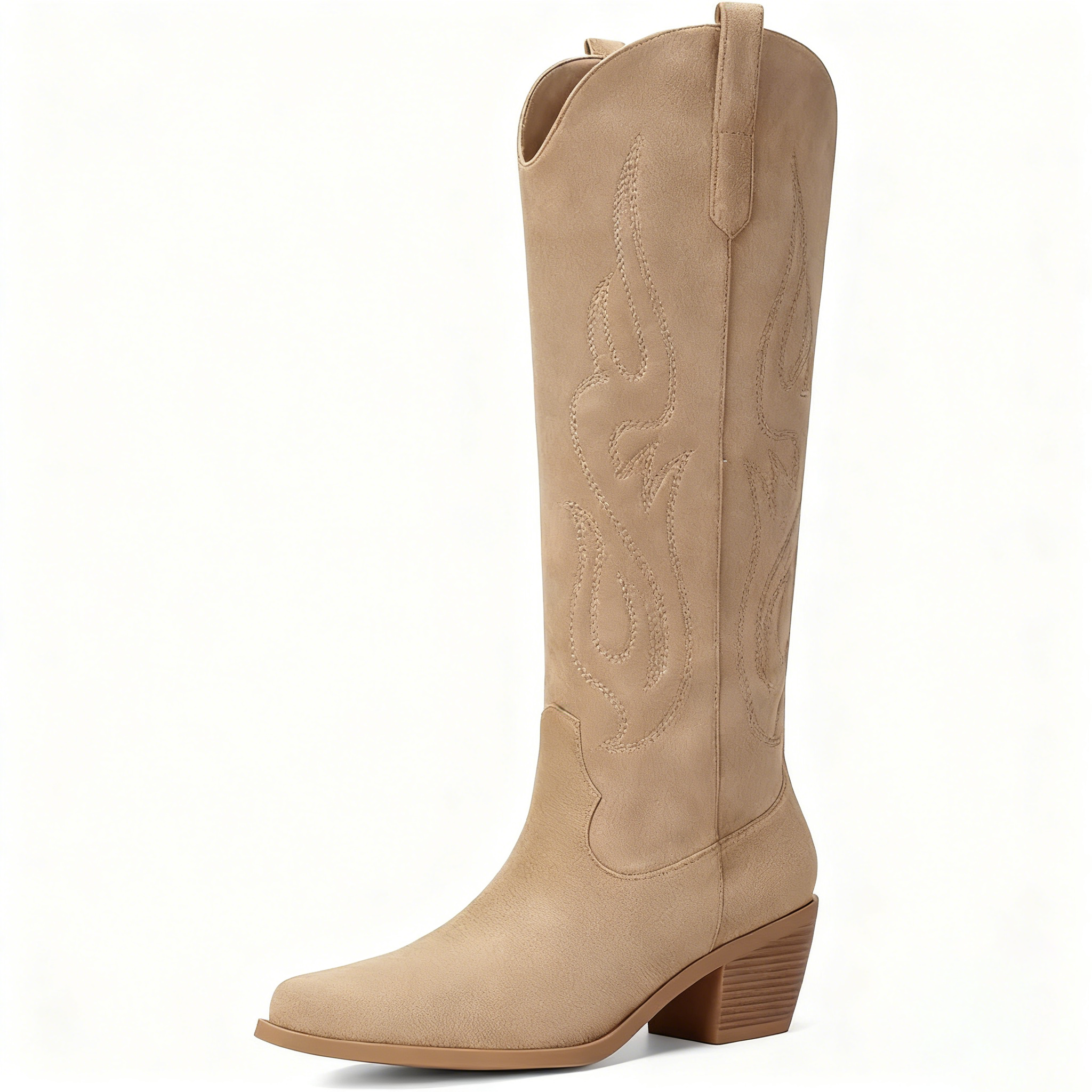 Knee High Cowboy Cowgirl Boots for Women, with Unique Embroidery, Side Zipper and Chunky Heel Design