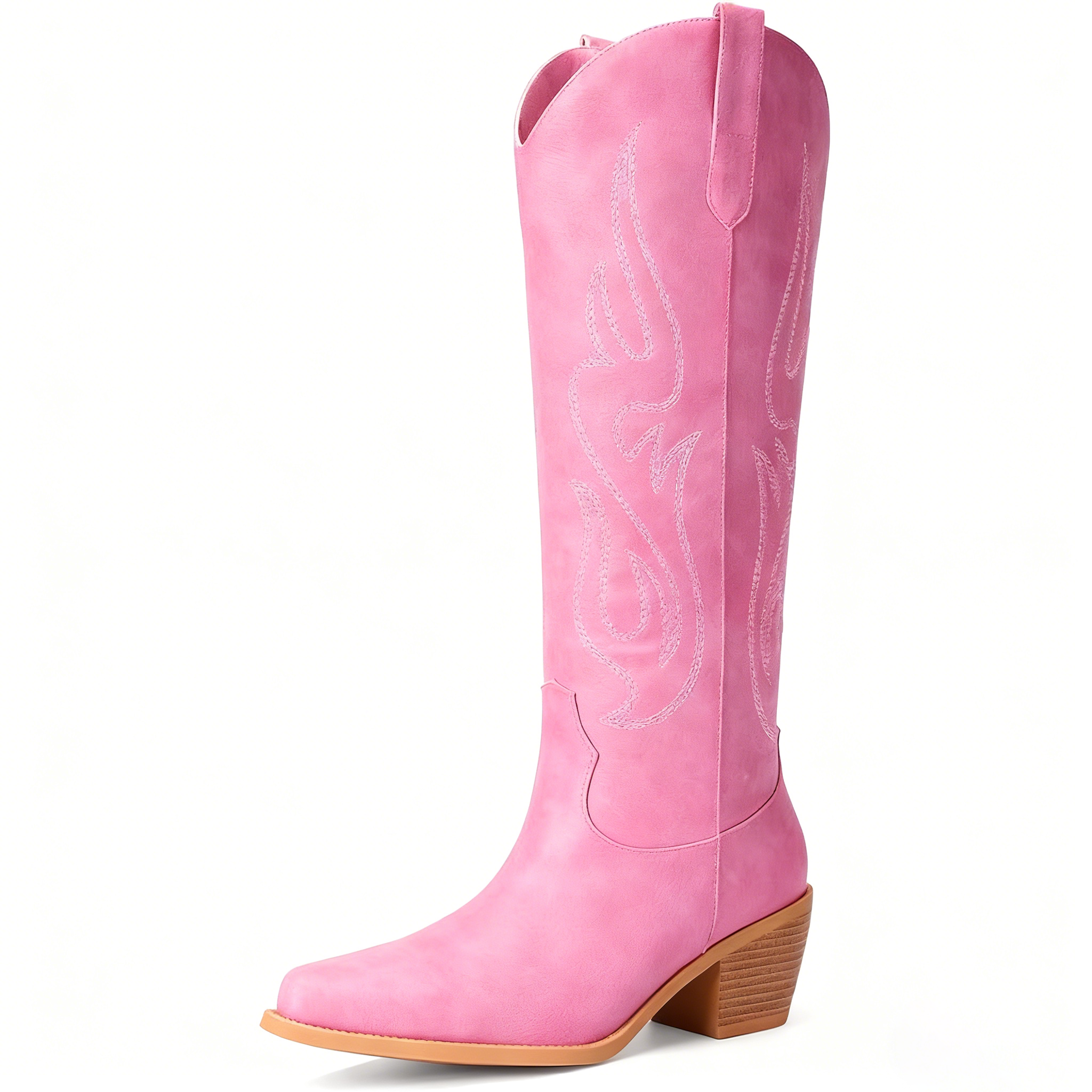 Knee High Cowboy Cowgirl Boots for Women, with Unique Embroidery, Side Zipper and Chunky Heel Design