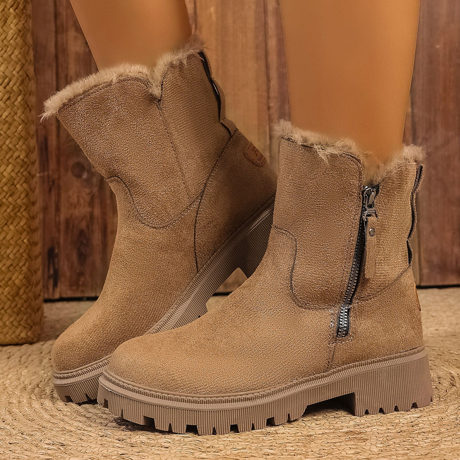 Thermal Winter Boots for Women Warm Furry Lined Mid Calf Boots