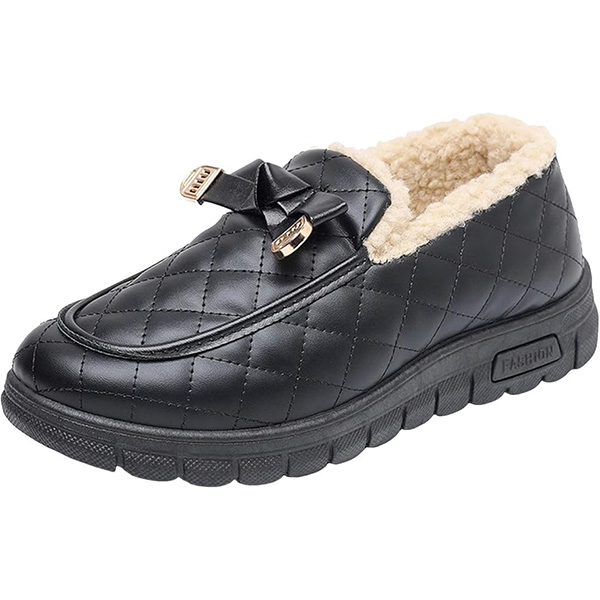 Snow Boots Round Toe Buckle Bowknot Thick Soled Warm Plus Velet Slip On Ankle Booties Comfortable Faux Leather Non-slip Casual Boots