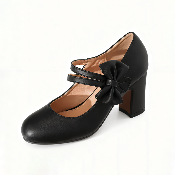 Butterfly Bow Mary Jane Chunky Heel Pumps