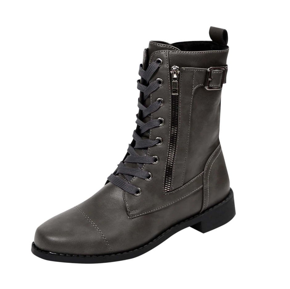 Fleece-Lined Lace-Up Combat Boots: Stylish Zip & Buckle Details for Cozy Everyday Edge