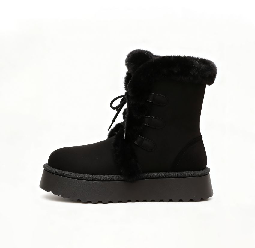 Winter Boots for Women Lace Up Round Toe Mid Calf Boots