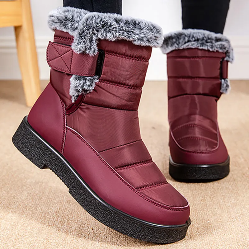 Women's Snow Boots Faux Fur Long Plush Platform Ankle Boots Waterproof Warm Cotton Winter Boots