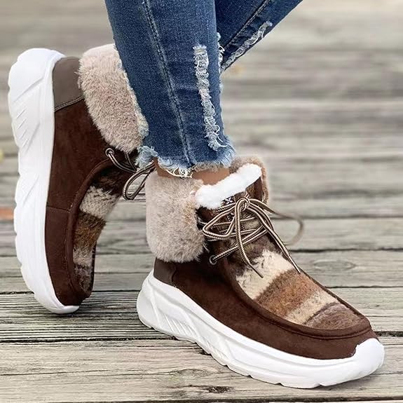 Women's Plush Suede Patched Lace Up Ankle Boots