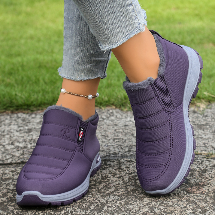 Women's Warm Sheepskin-Lined Boots Ladies Winter Ankle Slip on Short