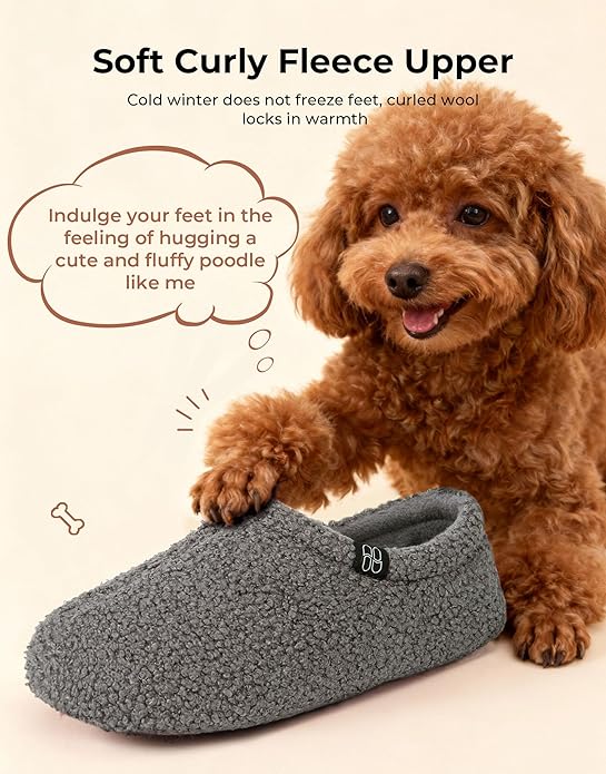 Women Memory Foam Loafer Slippers With Fuzzy Curly Fur And Cozy Fleece Lining