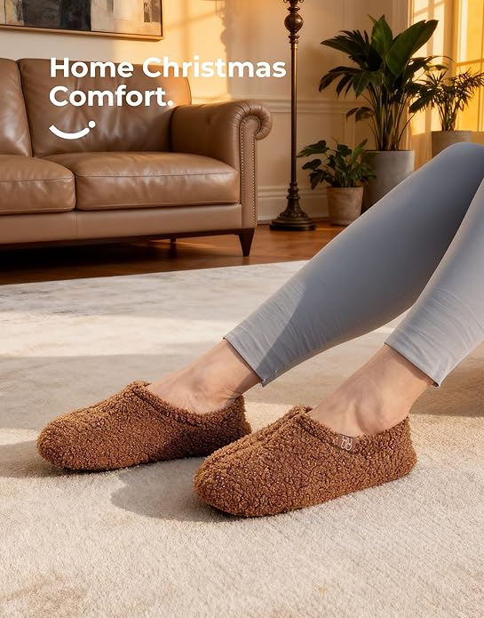 Women Memory Foam Loafer Slippers With Fuzzy Curly Fur And Cozy Fleece Lining