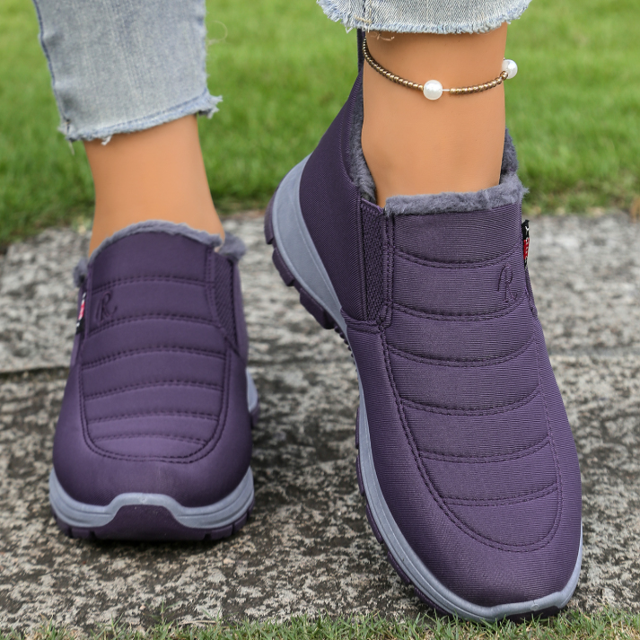 Women's Warm Sheepskin-Lined Boots Ladies Winter Ankle Slip on Short