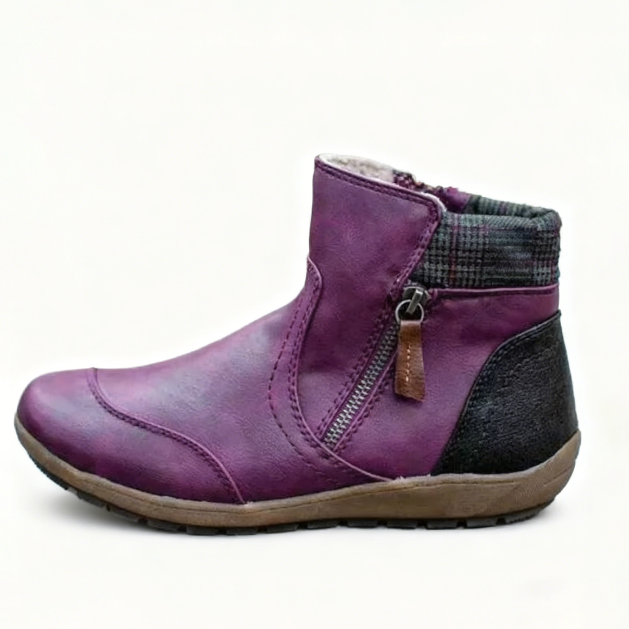 Winter Retro Leather Patchwork Martin Boots for Women - Comfortable Flat Sole Zip-Up Design