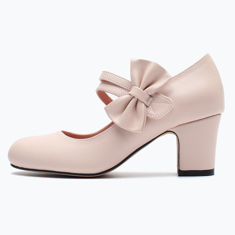 Butterfly Bow Mary Jane Chunky Heel Pumps