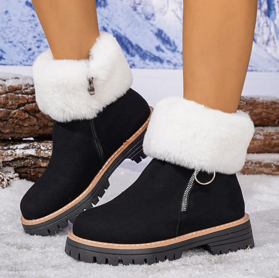 Chunky Women Boots Footwear Furry Beige Ankle Comfortable
