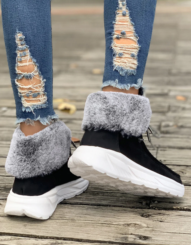 Women's Plush Suede Patched Lace Up Ankle Boots